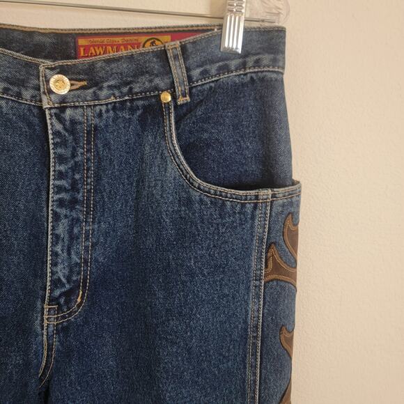 Vintage Lawman Jeans 32x33 Blue Western Leather Studded Pant Women Denim Tall - Picture 10 of 16